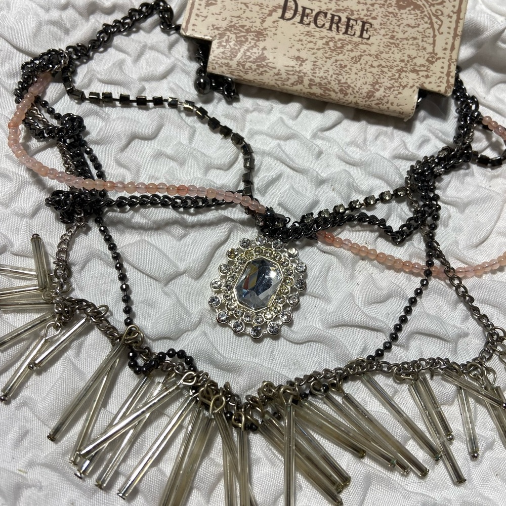 Decree Multi-Layer Necklace with Crystal and Beads NWT